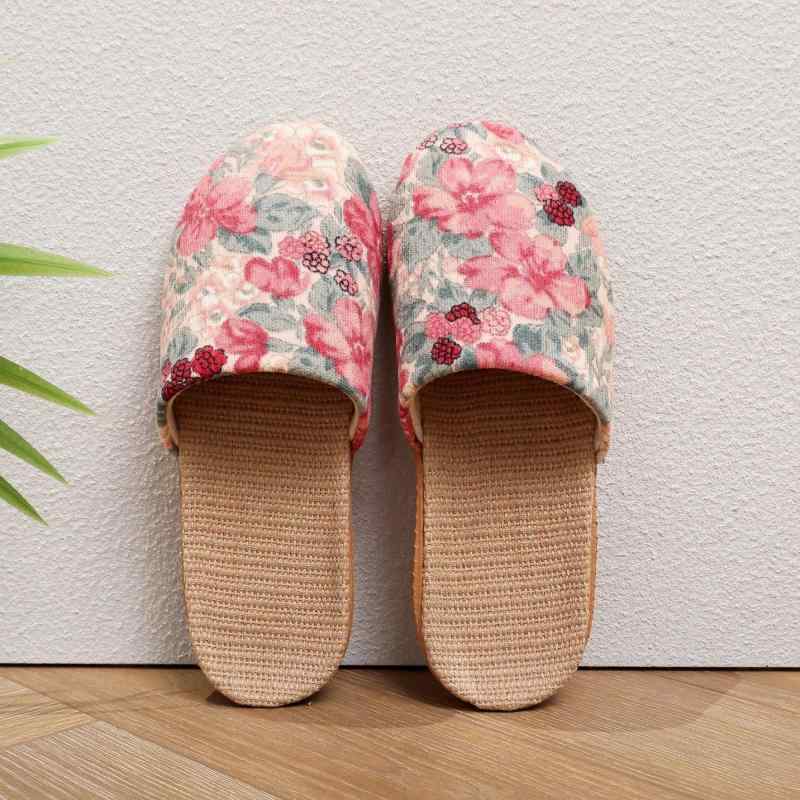 サンダル レディース 厚底 ルームシューズ 室内履き リネン スリッパ 春夏 秋冬 花柄 ピンク パープル オレンジ ブルー