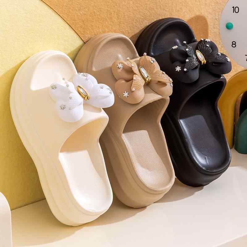 サンダル レディース かわいい 蝶結び 厚底 ビーチサンダル EVA 軽量 カジュアル ブラック ホワイト ベージュ 春夏(x5)