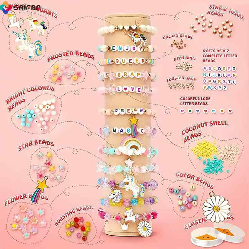 キッズ DIYアクセサリー 手作りキット ビーズセット ブレスレット ネックレス プラスチック製 ユニコー..
