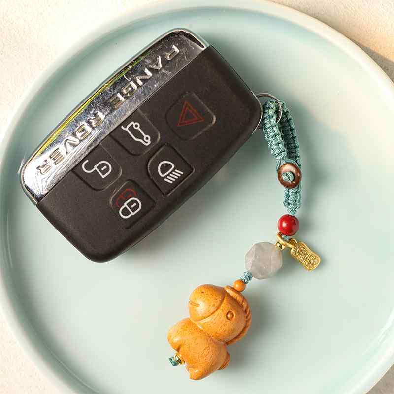 キーホルダー レディース レトロ アニマル カートン風 馬モチーフ 紫檀木 黒柿木 檀香木