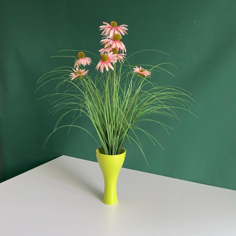 花瓶 松果菊 デージー 小草 造花 飾り物 リビング デコレーション 秋葉 橘色 黄色 グリーン 緑 ピンク ..