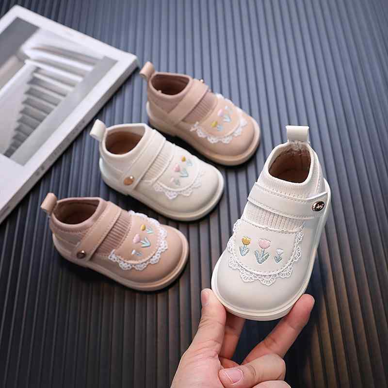 靴 ベビー シューズ 女の子 プリンセス 靴 レース 刺繡 人工PU 春秋 ピンク系 ベージュ 歩行練習 12-36..