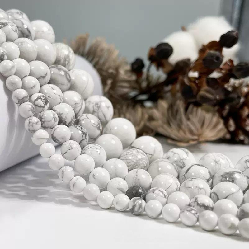 石 丸玉 ビーズ DIY ブレスレット ネックレス アクセサリー パーツ 白松石 4mm 6mm 8mm 10mm 12mm 14mm..