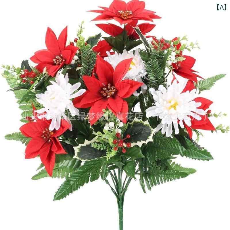 クリスマス 造花 花束 ベルベット調 ポインセチア 撮影用小物 クリスマス飾り ホームデコレーション(x1..