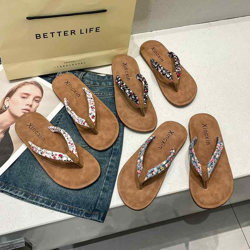 サンダル レディース ビーチサンダル フラットソール 花柄 鼻緒付き ビーチ リゾート 普段使い 春夏 白..