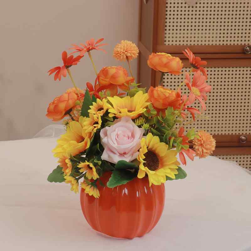 造花 北欧風 インテリア 雑貨 橘色 フェイクフラワー ポット リビング ダイニング 撮影小物(x2)