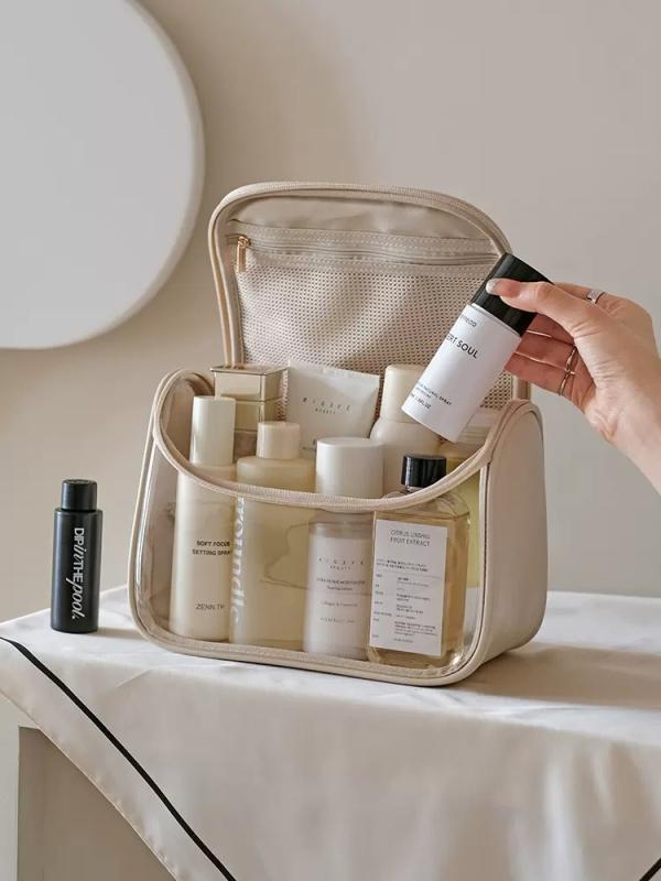 化粧ポーチ レディース 旅行用 PUレザー 大容量 洗面用具 コスメポーチ 乳白