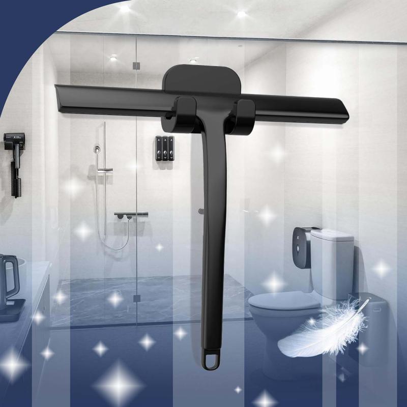 ワイパー ガラスクイジー シリコン製 水切りワイパー 浴室 鏡 窓掃除 スクレーパー 直柄タイプ フック..