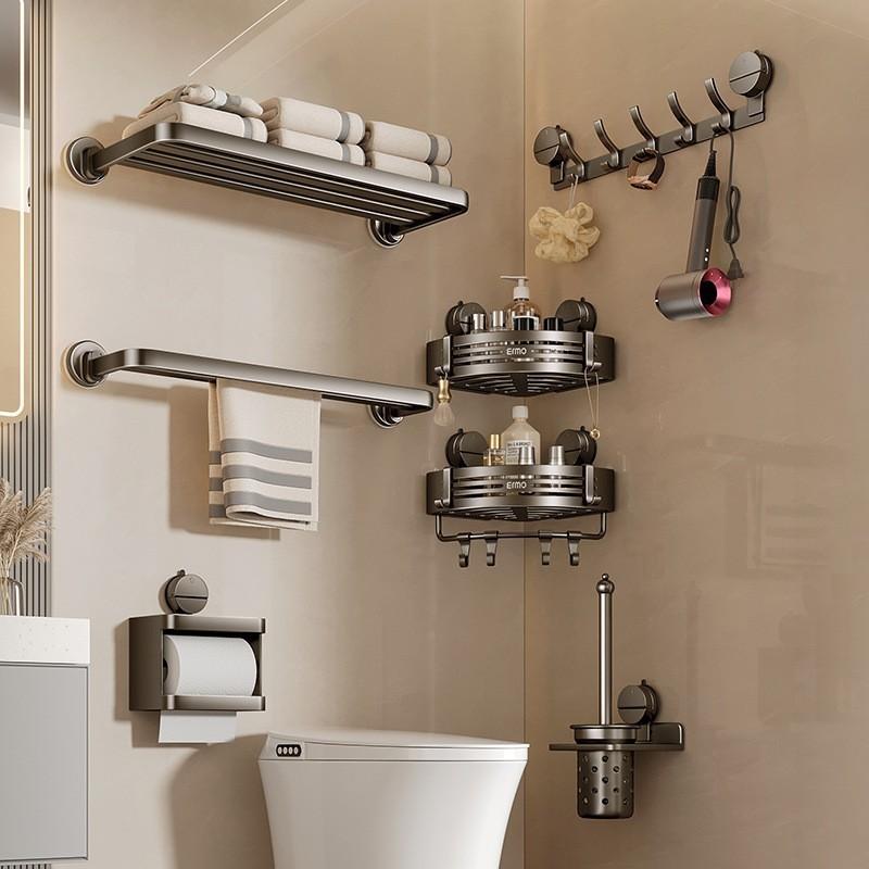 タオルラック レディース バスルーム 壁掛け棚 吸盤式 浴室収納棚 アルミ合金製 タオルバー ペーパーホ..