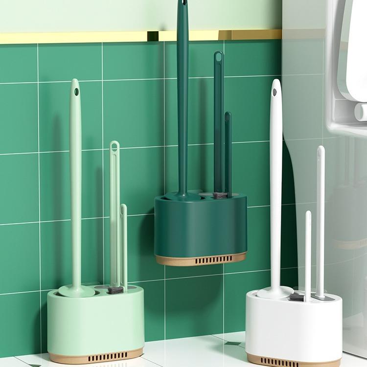 トイレブラシ 壁掛け 3点セット デッドスペース 清掃用品 掃除ブラシ 収納ケース付き(x2)