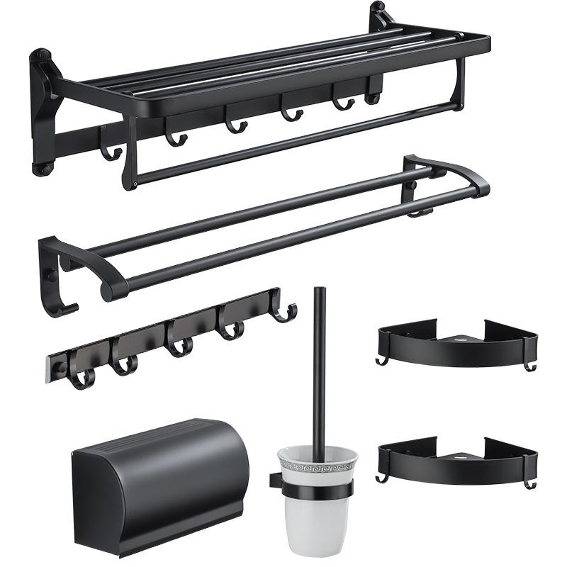 浴室 コーナーラック 置物棚 タオル掛け 6点セット アルミ合金製 壁掛け 浴室収納 ブラック シンプル