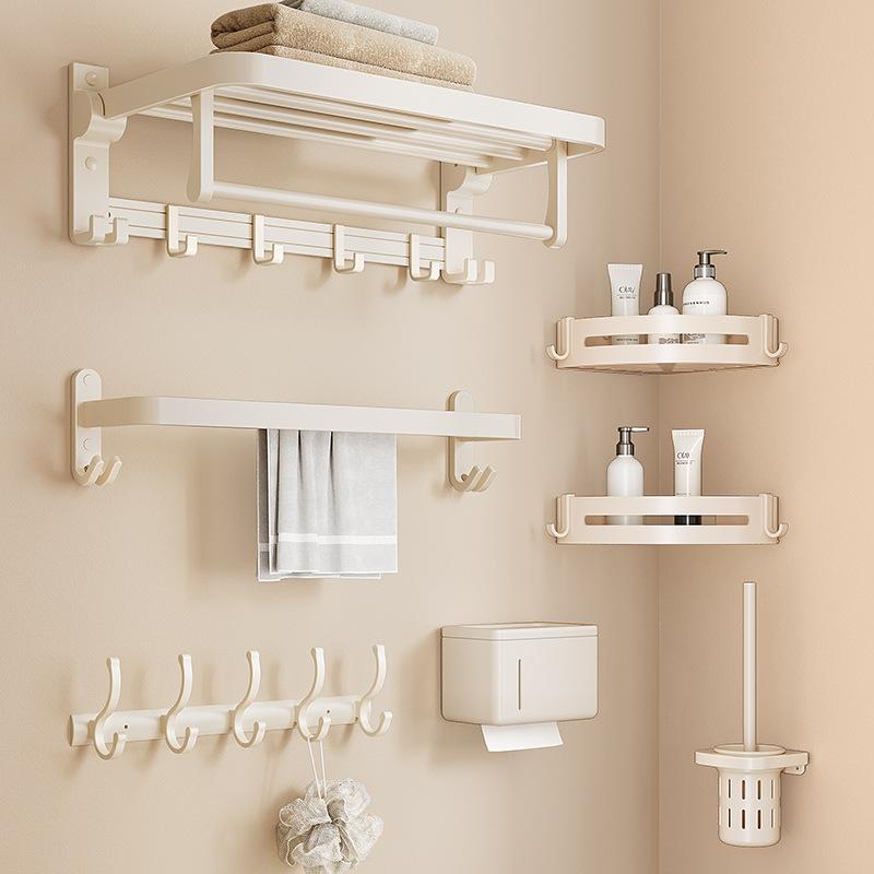 浴室 ラック 壁掛け 棚 衛生用品 収納 アルミ製 タオル掛け クリーム色 50cm 60cm ダブル 折り畳み フ..