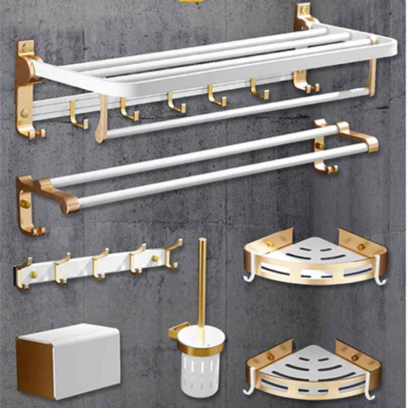 浴室 ラック レディース バス トイレ 収納 棚 壁掛け式 タオル掛け アルミ製 ホワイト系 3点セット