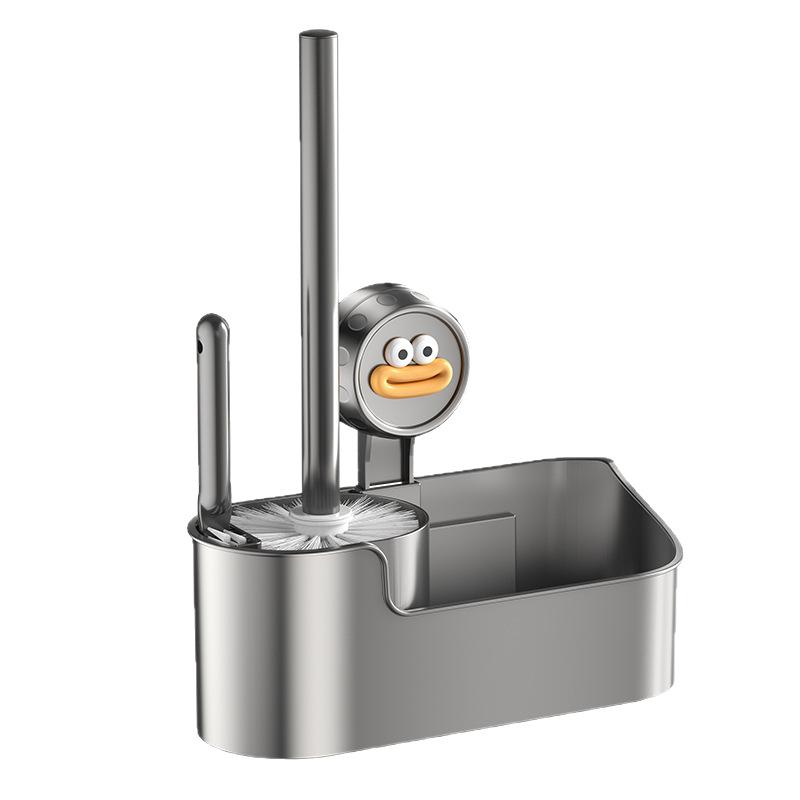 トイレブラシ トイレブラシホルダー 壁掛け 浴室用 衛生用品 収納ラック ドリル不要 吸盤式 水切り 多機能 アイボリー グレー系