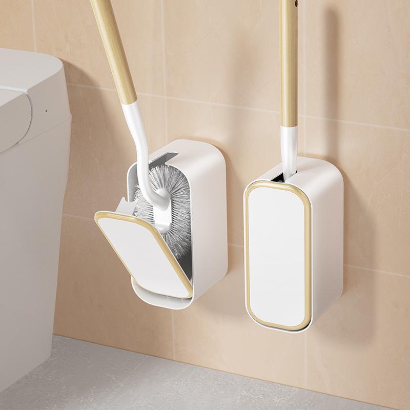 トイレブラシ レディース 壁掛け式 床置き式 トイレ掃除用品 水切り可能 木製ハンドル 収納ケース付き(..