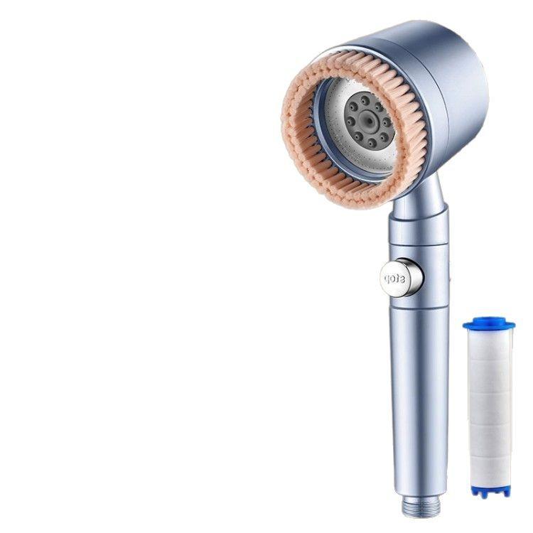 シャワーヘッド レディース 強力水圧 節水 マッサージ 美容 軟毛ブラシ 手持ち式 星空グレー