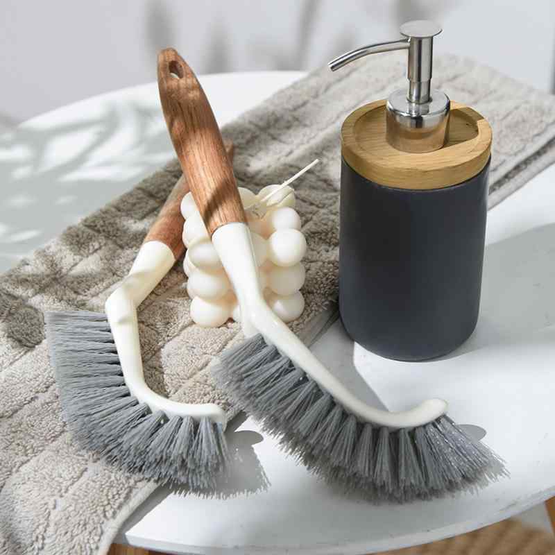 フロアブラシ 家庭用 隙間ブラシ 木製柄 床ブラシ トイレブラシ 浴室ブラシ 多機能(x2)