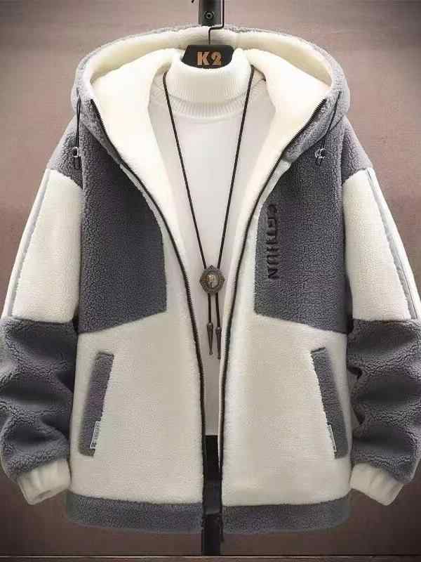 楽天リモコンタウンエコ 楽天市場店綿入り ジャケット 男性用 秋冬 ブルゾン 大きいサイズ フード付き 港風 ゆったり あったか ポリエステル アウター 防風 カジュアル 普段使い 部屋着 アウトドア グレー系 アイボリー ブルー