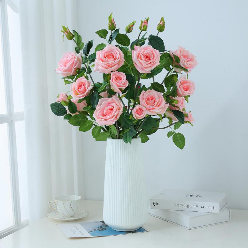 バラ 5本 造花 花束 インテリア 写真撮影 道具 フラワー アートフラワー ホワイト レッド ピンク イエロー(x2)