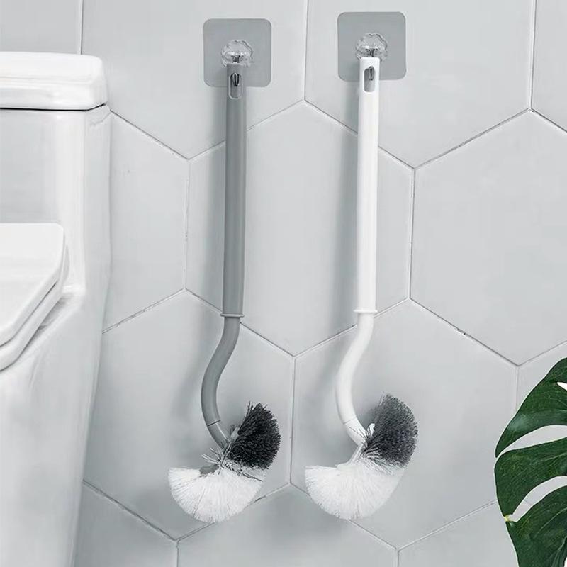 トイレブラシ S字型 弯曲長柄 トイレブラシ 掃除ブラシ 軟毛ブラシ 衛生ブラシ コーナー清掃 プラスチック製 白 グレー