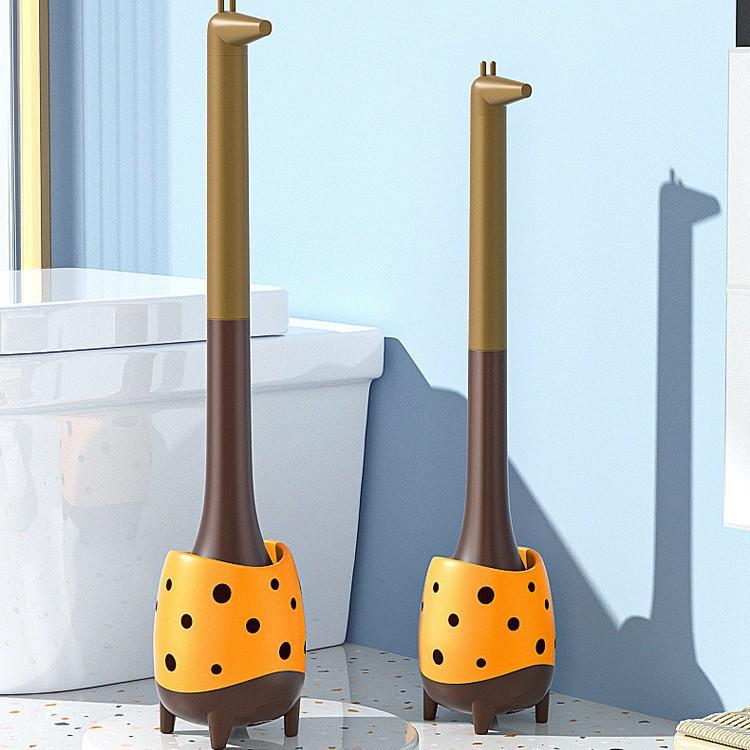 トイレブラシ ケース付き かわいい キリン 小さめ恐竜 シリコンブラシヘッド 2個セット 掃除用品 衛生..