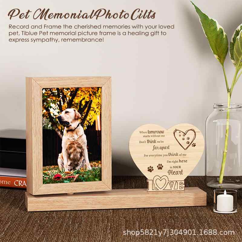フォトフレーム ペット 写真立て 犬 猫 正方形 実木 原木色 モダン 卓上 記念 写真 敬老の日 バレンタインデー 母の日 ギフト(x20)