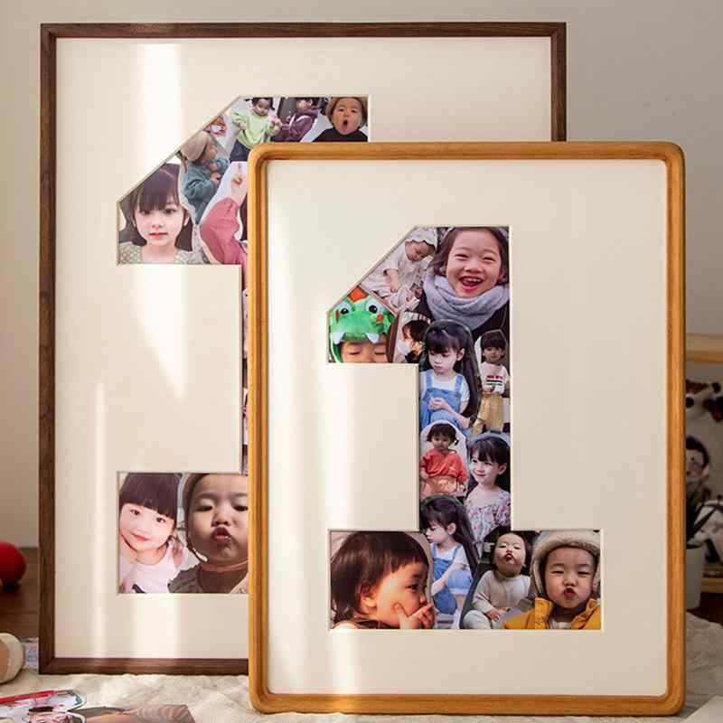 フォトフレーム ベビー 木製 壁掛け 置き型 写真立て 1歳 誕生日 子供の日 ギフト 長方形 リビング 寝室(x2)