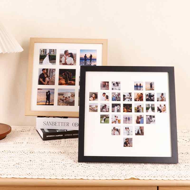 フォトフレーム 子供 正方形 複数枚 壁掛け 卓上 写真立て 9枚 36枚 48枚 MDF 手作り シンプル モダン ..