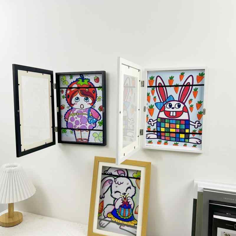 フォトフレーム キッズ 子供用 カートン 手作り アート 木製 磁石 A4サイズ 写真立て 壁掛け 卓上 おし..