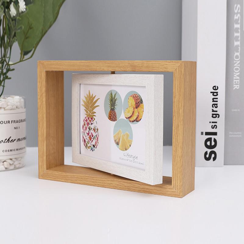相框 北欧 個性 回転 フォトフレーム 写真立て 卓上 額縁 リビング 寝室 ギフト 木製 木目調(x12)