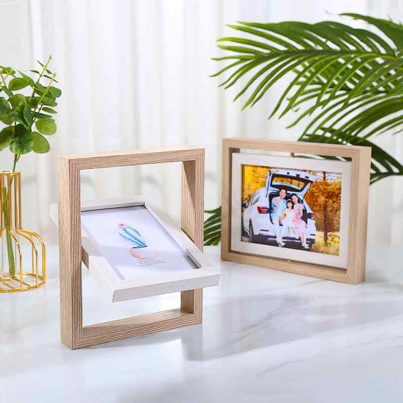 フォトフレーム ペア カップル ギフト 記念品 写真立て 人工木 回転式 原木色 10x15cm 13x18cm モダン ミニマリスト