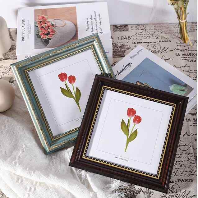 フォトフレーム 正方形 欧風 アンティーク調 レトロ クラシック 写真立て 樹脂製 卓上 壁掛け ギフト リビング ベッドルーム カフェ(x2)