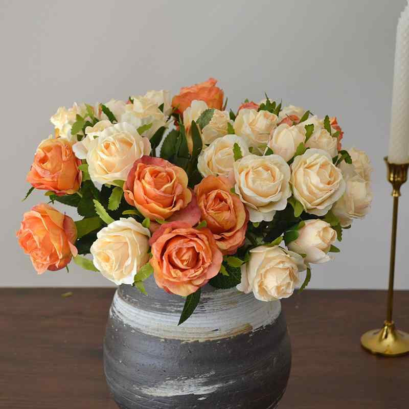 造花 ブーケ ローズ 薔薇 フラワー 結婚式 ウェディング フォト 撮影 写真 道具 インテリア ディスプレイ 飾り 白 シャンパン ピンク オレンジ 紫 赤(x2)