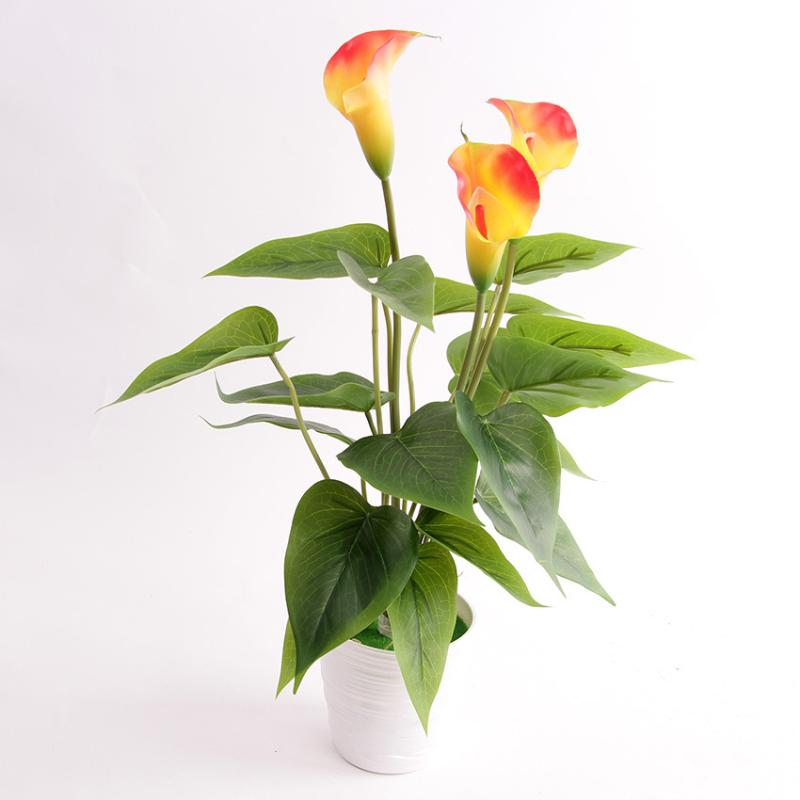 盆栽 フェイクグリーン カラーリリー 鉢植え PVC製 インテリア デコレーション 夕陽紅 ホワイト 白緑 パープル イエロー ピンク