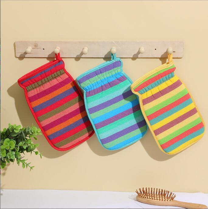 ボディタオル レディース メンズ 男女兼用 ストライプ柄 あかすりタオル 垢すり 搓澡巾 厚手 二層タイプ カラフル レッド系 ブルー系 イエロー系 ピンク系 ...