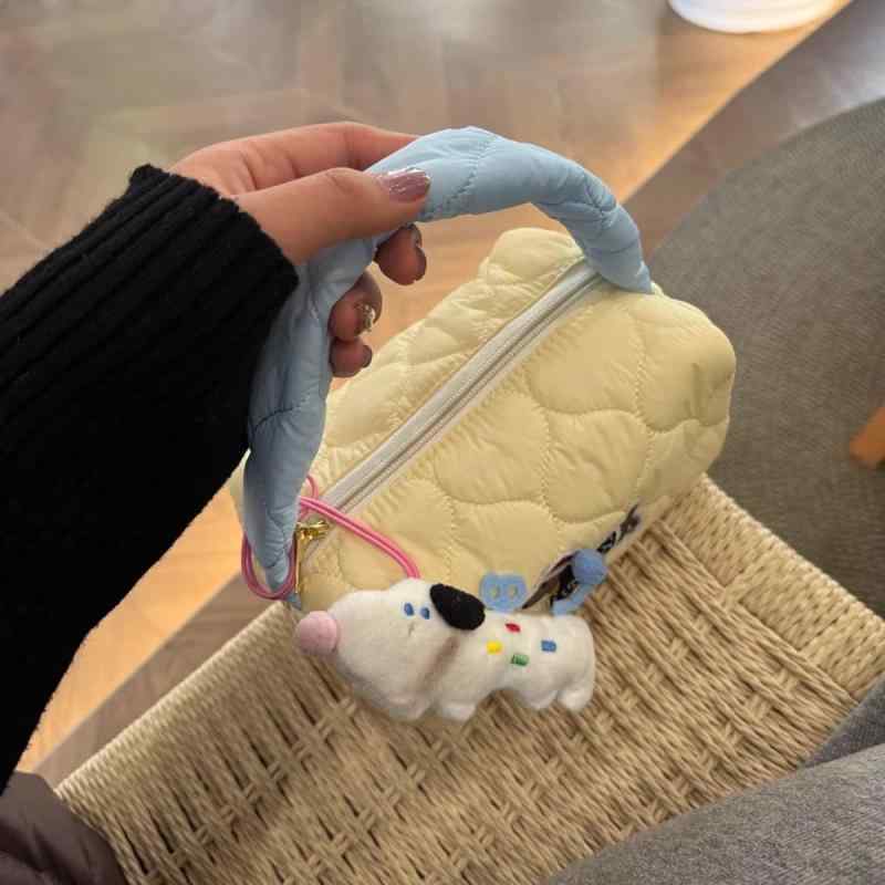 化粧ポーチ レディース かわいい ダックスフンド柄 大容量 携帯用 旅行 洗面用品 口紅 化粧品 収納 バッグ 黄色 青