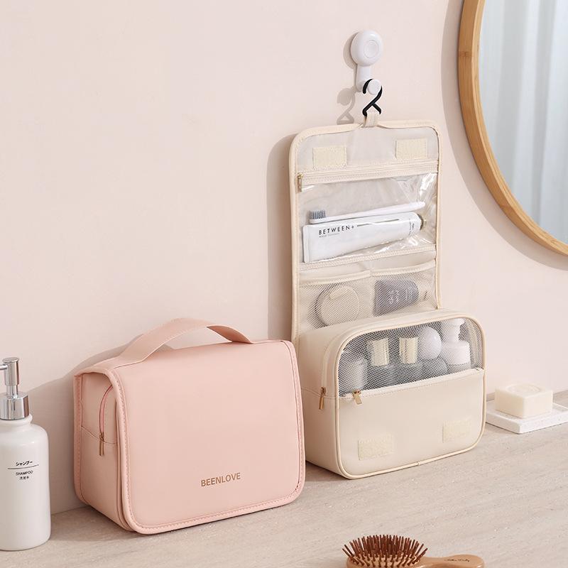 洗漱用品バッグ 旅行用 男女兼用 化粧ポーチ フック付き 防水 軽量 大容量 ブラック 上青 ピンク系 アイボリー 浅緑