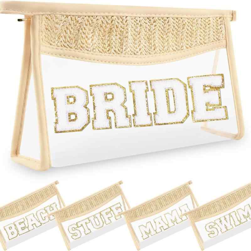 化粧ポーチ レディース ビーチ 草編み パール風 新婦 ブライダルシャワー