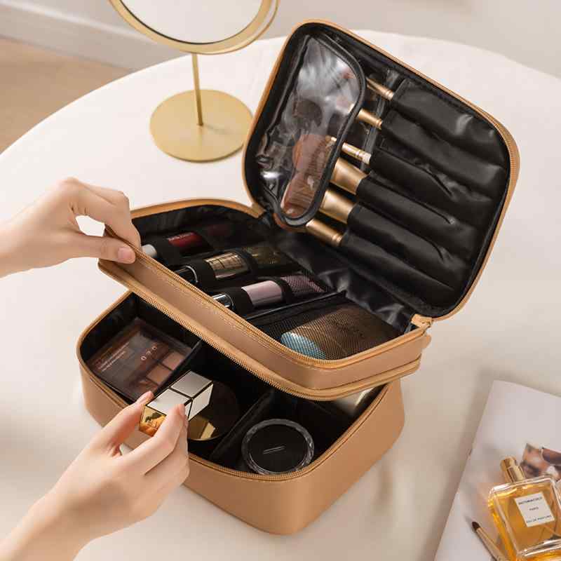 化粧ポーチ レディース 旅行用 手提げ 大容量 洗面用品 収納バッグ 防水 耐摩耗性 PUレザー アニマル柄 かわいい カートゥーン コーヒー色 ブラック