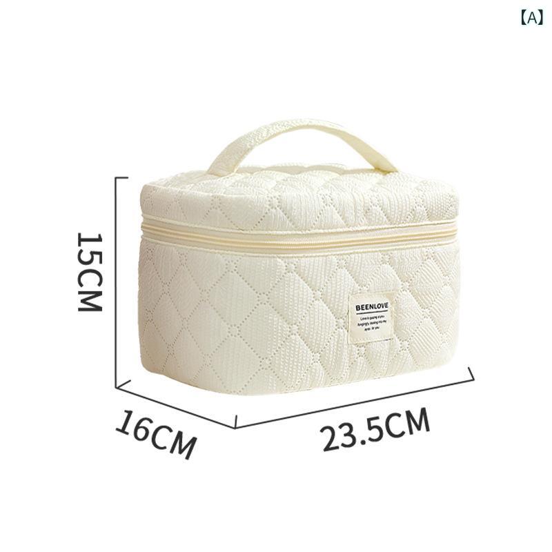 リモコンタウンエコ 楽天市場店の化粧ポーチ レディース かわいい 菱格 旅行用 洗面用具 収納 整理 米白 紫｜アングル2