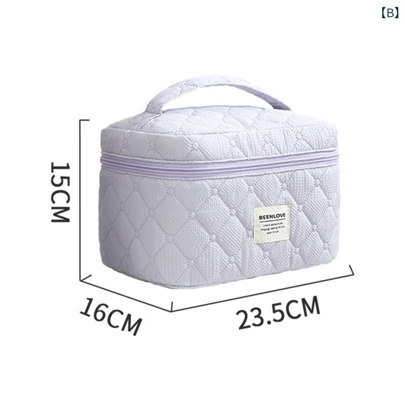 リモコンタウンエコ 楽天市場店の化粧ポーチ レディース かわいい 菱格 旅行用 洗面用具 収納 整理 米白 紫｜アングル3