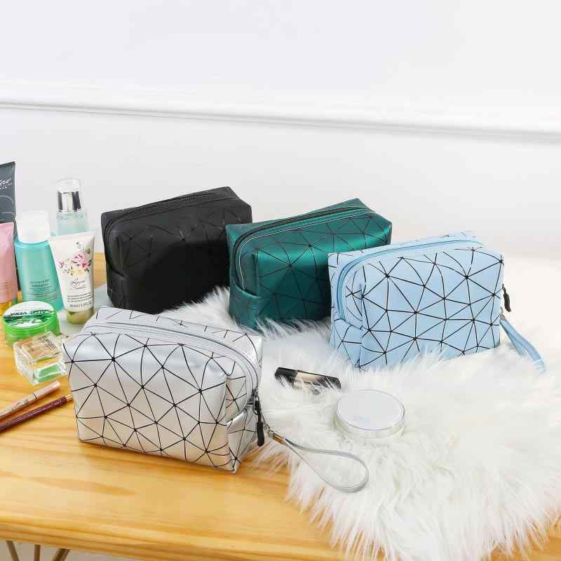 PU 化粧ポーチ かわいい 携帯用 ママバッグ 大容量 旅行 化粧品 収納バッグ ストライプ 防水 ポリエステル グリーン ブルー ブラック シルバー