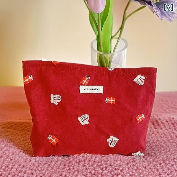 化粧ポーチ レディース メンズ クリスマス ギフト 幾何学模様 ポリエステル 帆布 旅行用 レッド グリーン 大中小 収納 整理