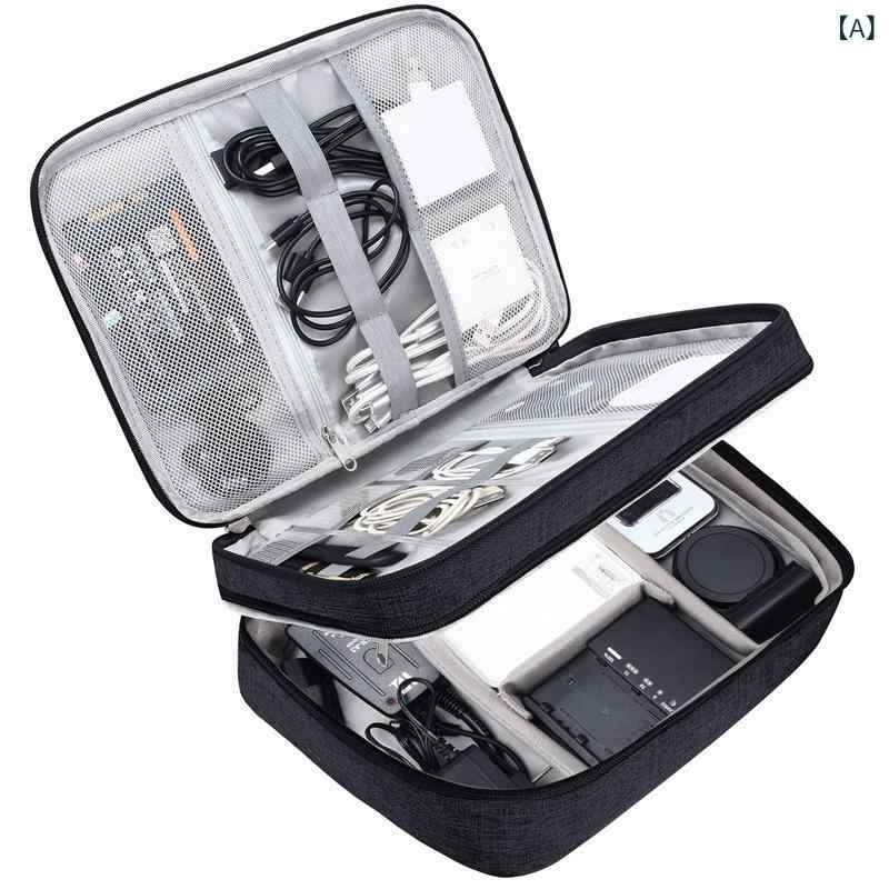 リモコンタウンエコ 楽天市場店のガジェットケース 旅行用 多機能 デジタル アクセサリーケース ケーブル イヤホン ハードディスク 収納ケース 化粧ポーチ オックスフォード生地 普段使い ブラック グレー ブルー｜アングル2