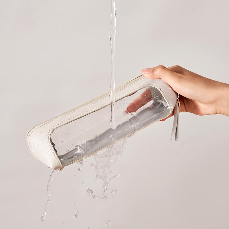 化粧ポーチ 透明 持ち運び可能 PVC メイクブラシ 収納ケース 防塵 防水 シンプル かわいい 白 ピンク系 黒 ブラウン(x5)