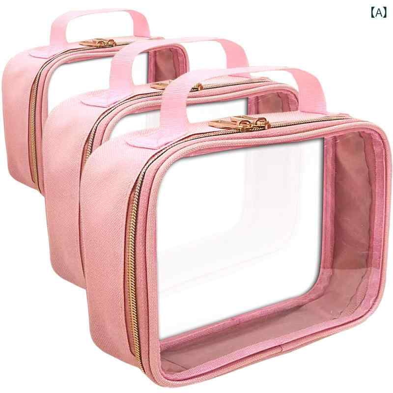 リモコンタウンエコ 楽天市場店の化粧ポーチ レディース 旅行用 収納バッグ 大容量 厚手 洗面用品 雑貨 収納袋 ピンク系 ブラック グレー ブルー PVC 多用途｜アングル2