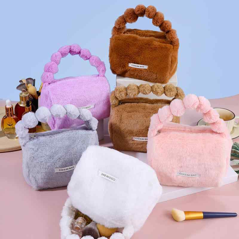 化粧ポーチ レディース 大容量 ふわふわ メイクポーチ 旅行用 化粧品収納バッグ 秋冬 かわいい おしゃれ 軽量 収納力抜群 ピンク系(3)