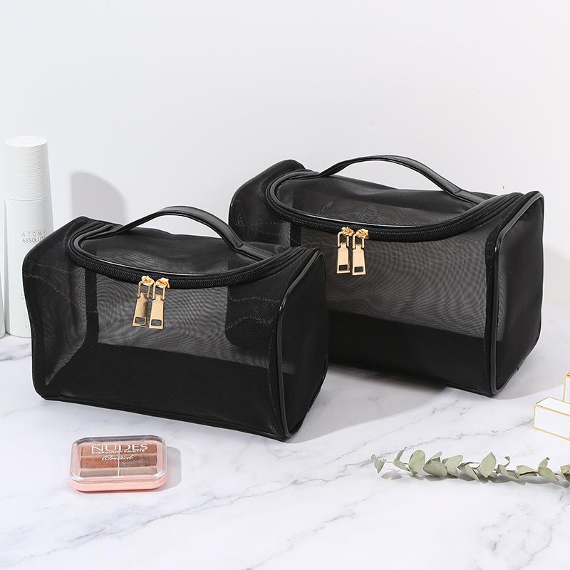 化粧ポーチ レディース メンズ 大容量 メッシュ素材 透明 シンプル 携帯用 洗面用品 収納バッグ 防水 軽量 ブラック(x50)