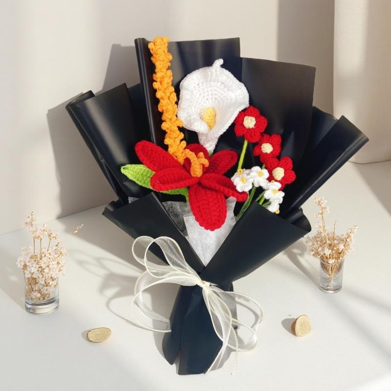 花束 手編み チューリップ 勿忘草 カラー 造花 インテリア 卒業祝い ギフト 赤 青