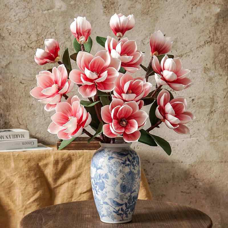 造花 マグノリア 卓上 玄関 室内 インテリア 飾り フェイクフラワー ピンク系 ホワイト(x3)